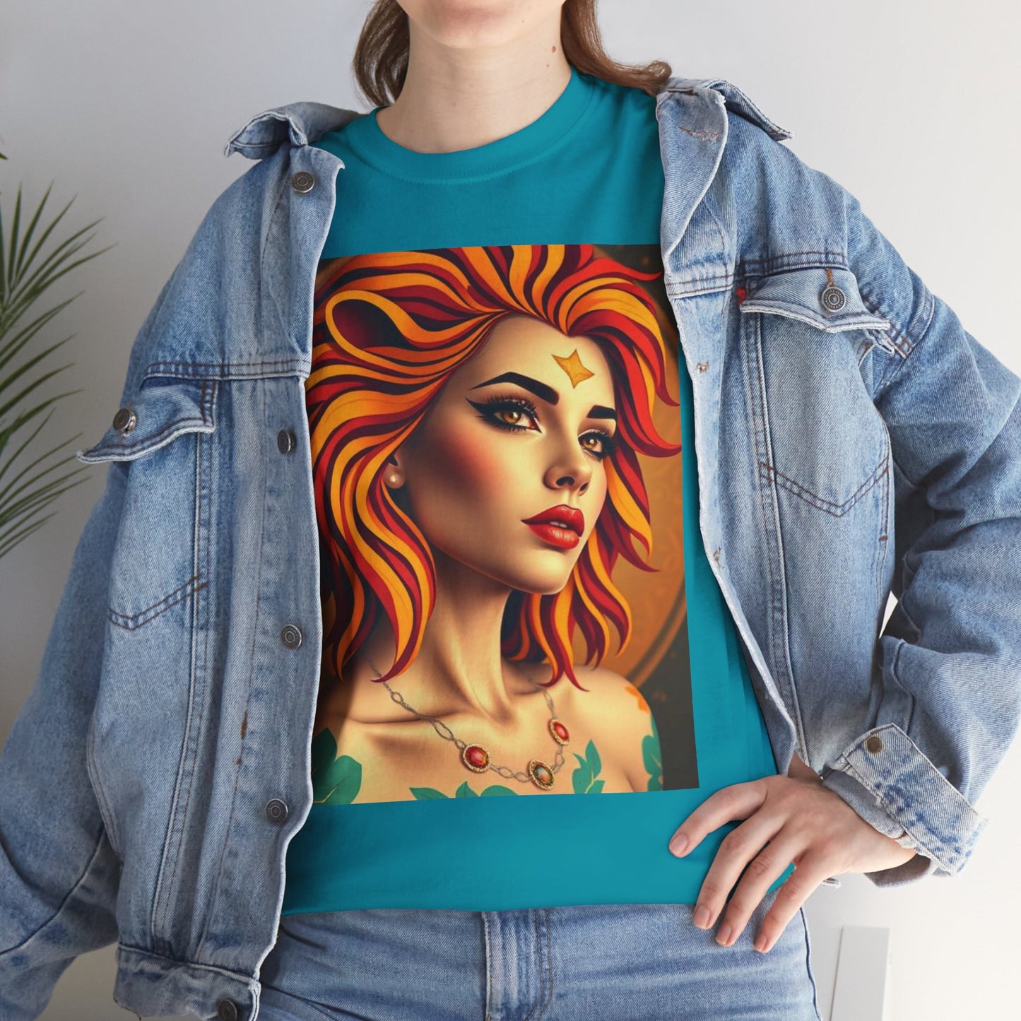 Unisex Heavy Cotton T-Shirt, Leo, Zodiac v3, Sexy Art
