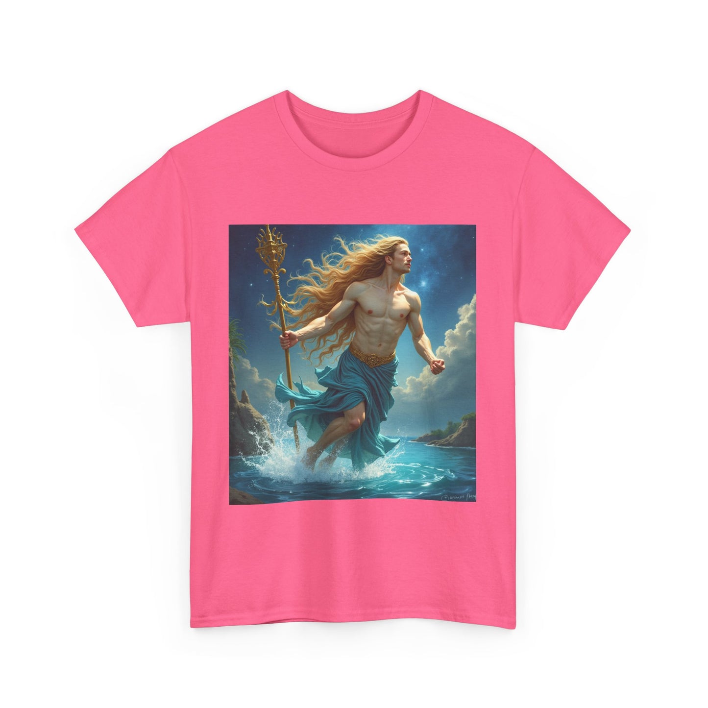 Unisex Heavy Cotton T-Shirt, Aquarius God 4v, Zodiac Design