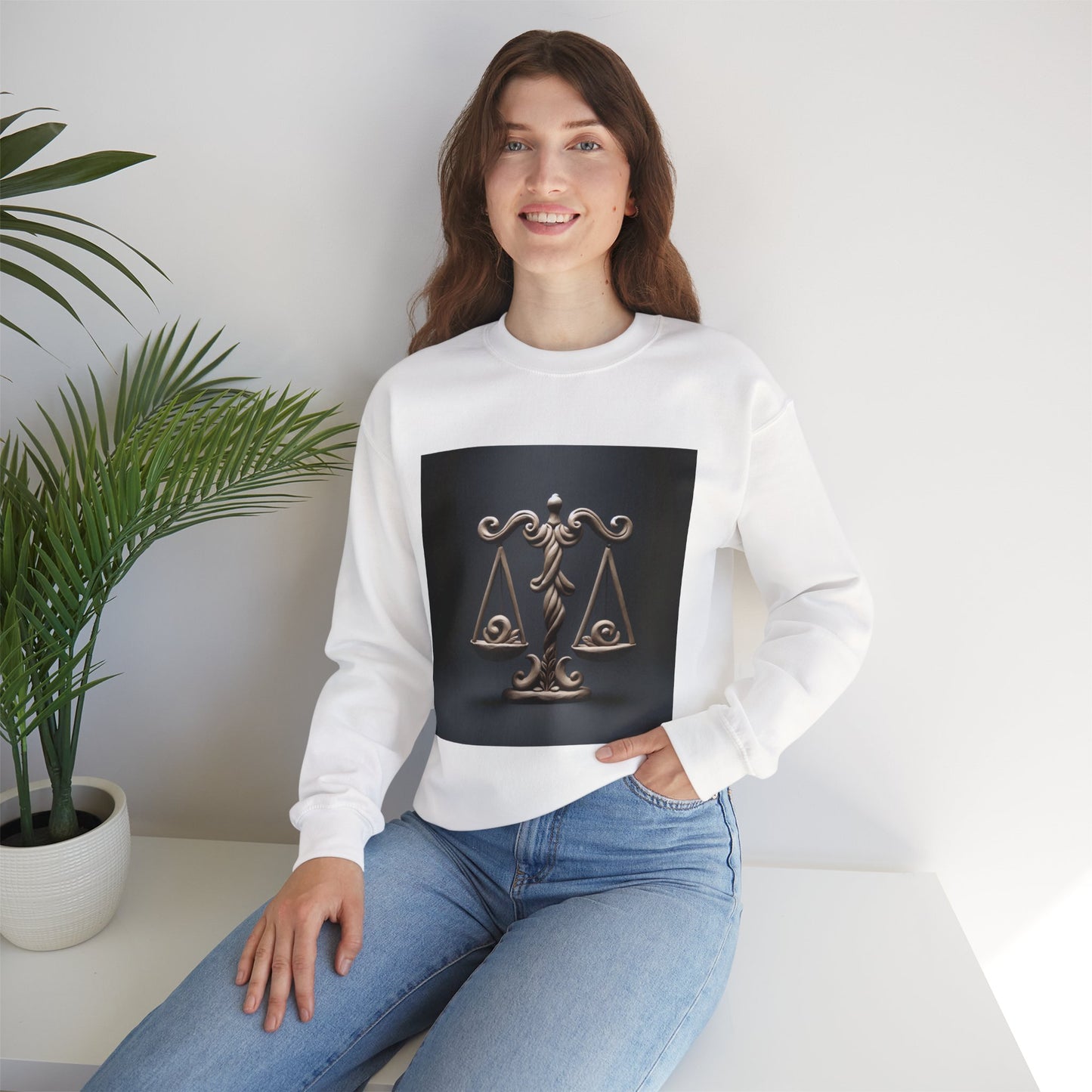 Unisex Heavy Blend™ Crewneck Sweatshirt, Brown Scale, Libra Zodiac Design