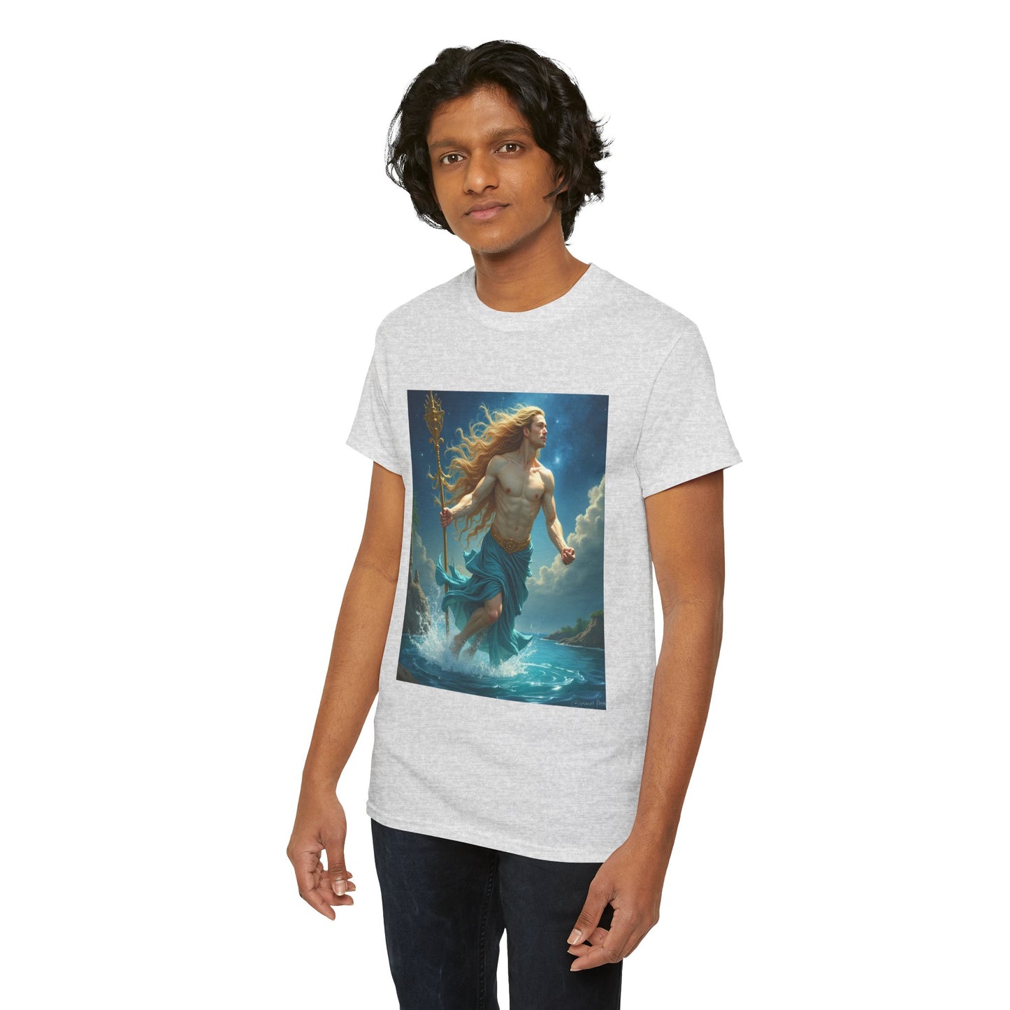 Unisex Heavy Cotton T-Shirt, Aquarius God 4v, Zodiac Design