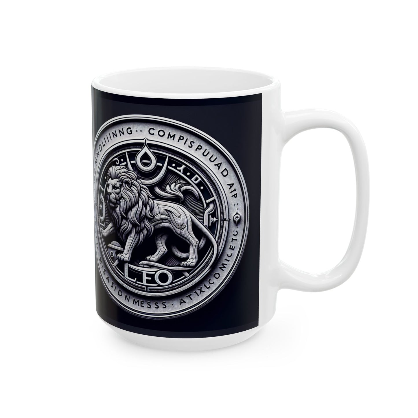 Ceramic Mug, (11oz, 15oz), Ceramic Coffee Mug, Sliver Lion, Leo Zodiac Design