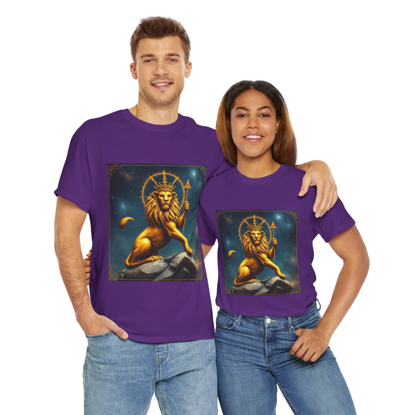 Unisex Heavy Cotton T-Shirt, King of Lions, Leo Zodiac Design