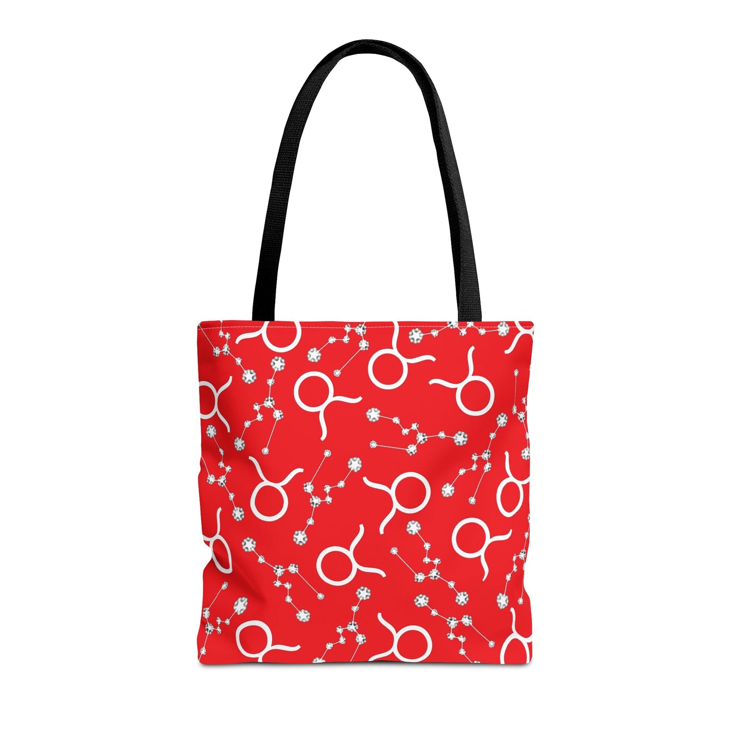 Tote Bag, Taurus Zodiac Sign, AOP, (Red, White)