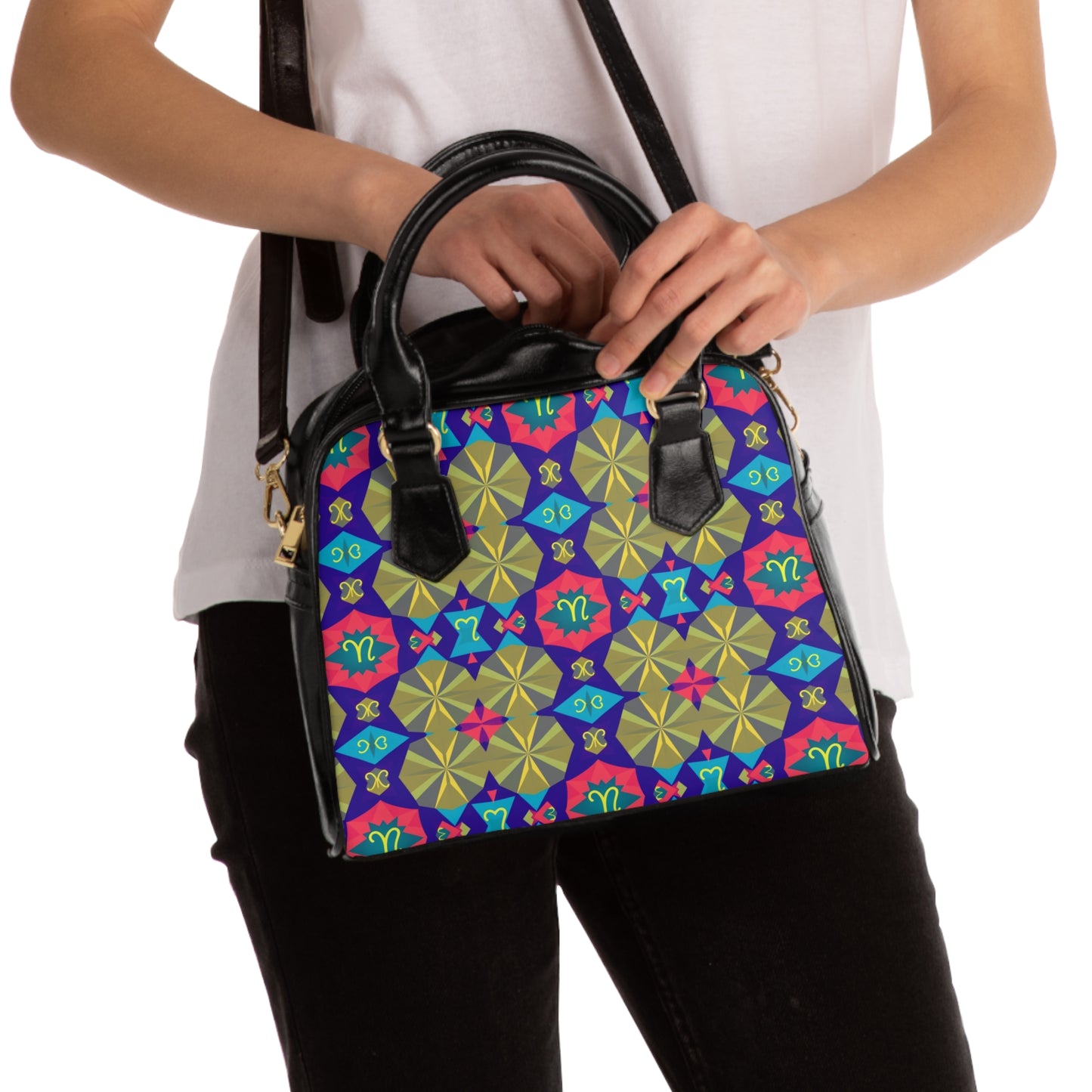 Shoulder Handbag, Aquarius, Zodiac v1, Shapes Pattern