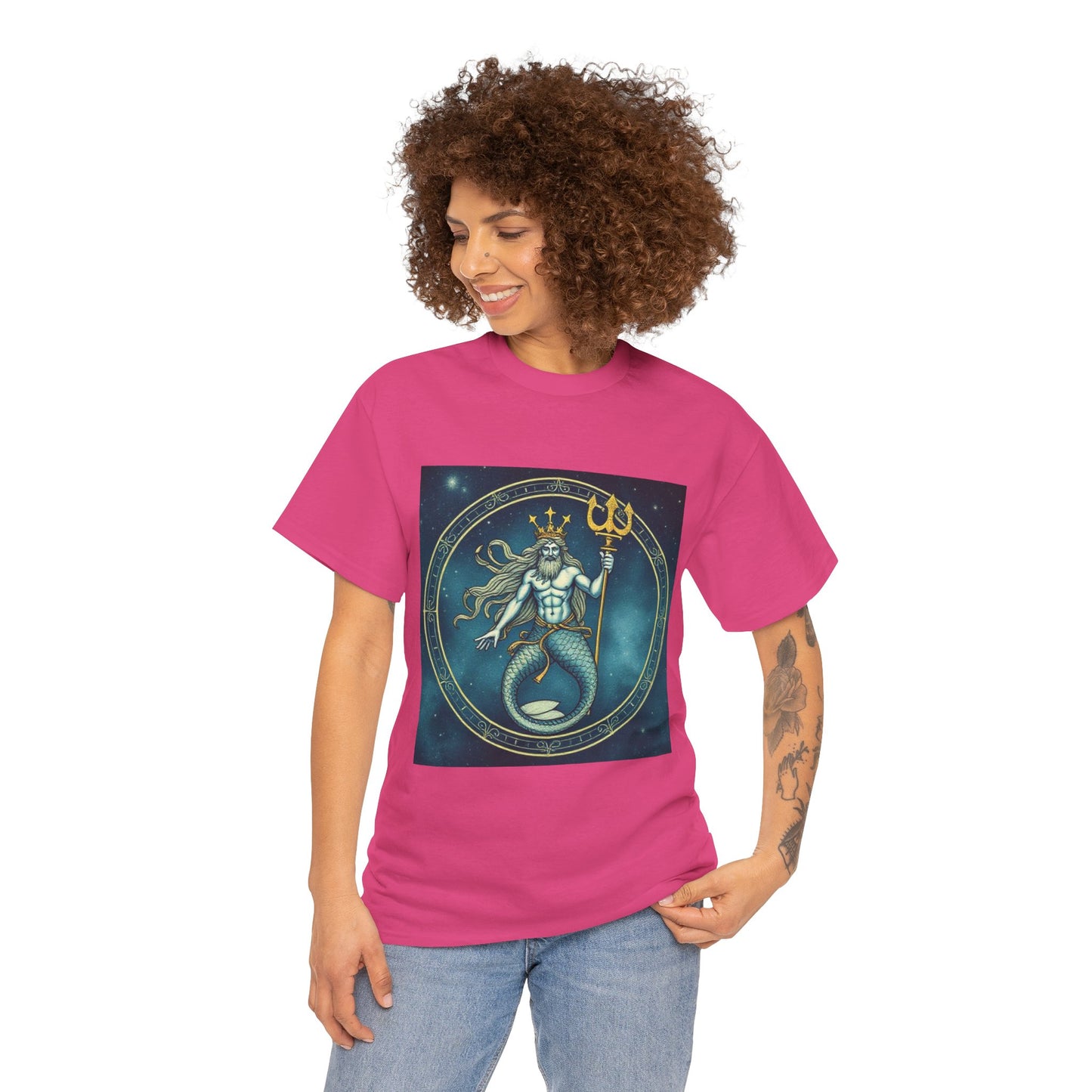 Unisex Heavy Cotton T-Shirt, Aquarius God 5v, Zodiac Design