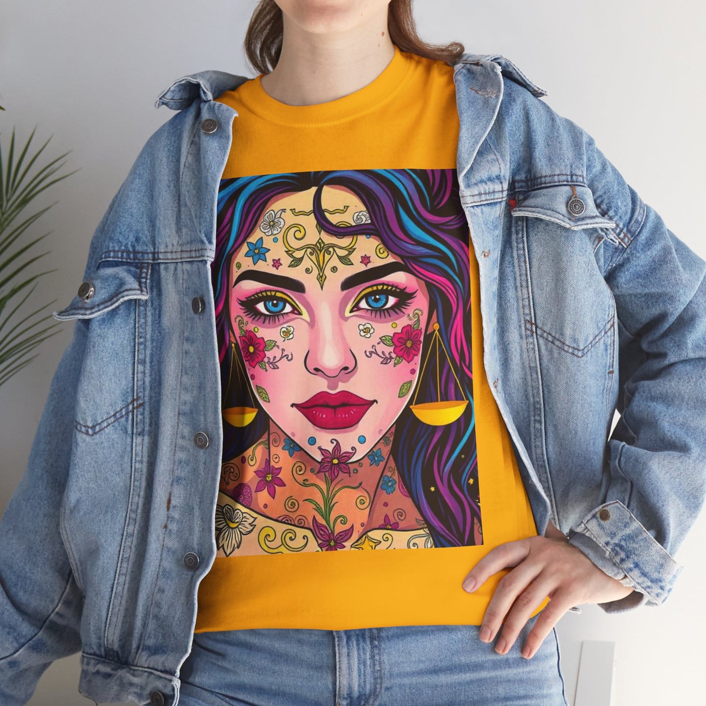 Unisex Heavy Cotton T-Shirt, Libra, Zodiac v4, Sexy Art