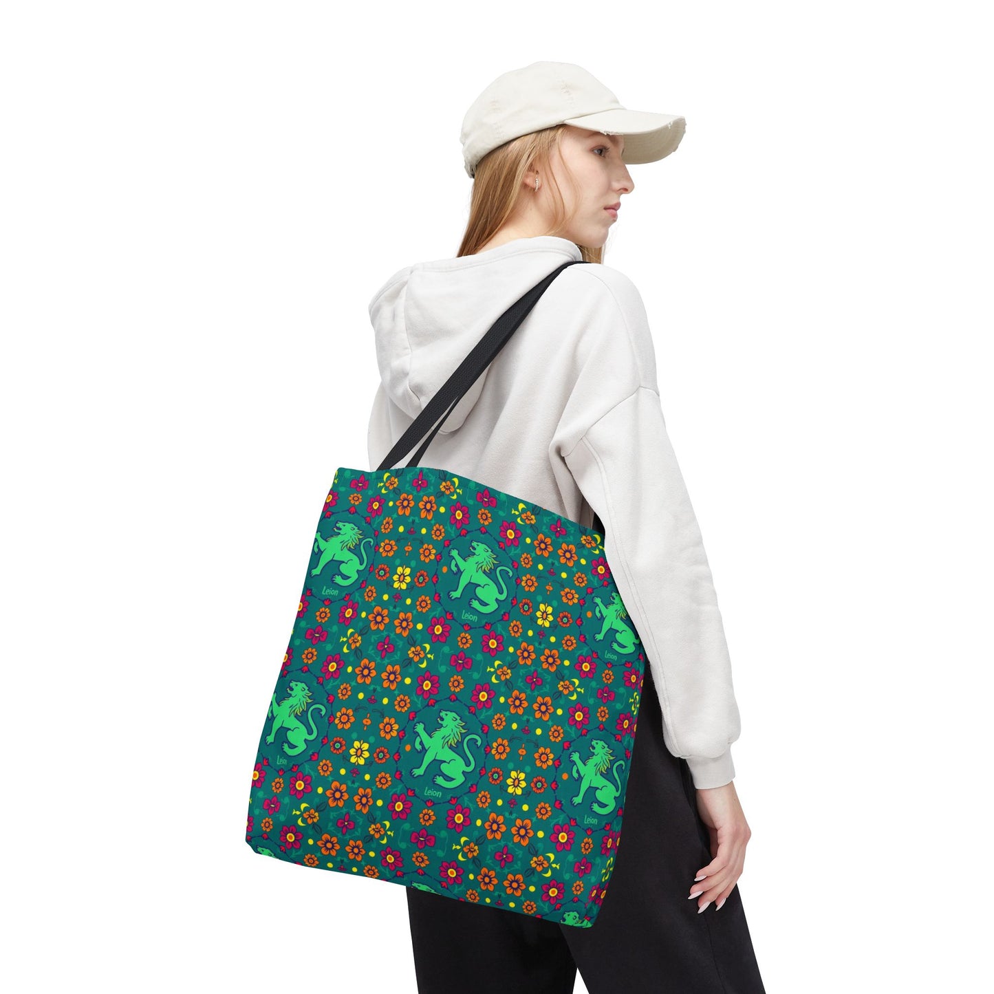 Tote Bag (AOP), Leo, Zodiac v1, Flower Pattern