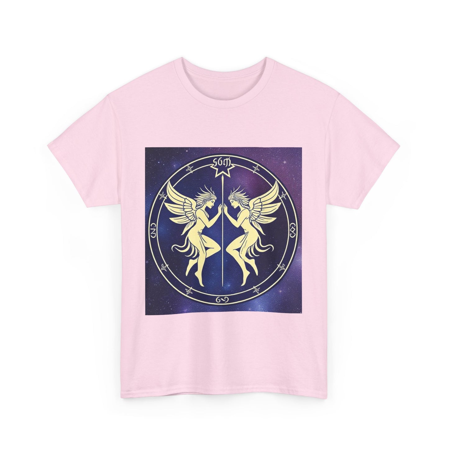 Unisex Heavy Cotton T-Shirt, Space Angel Twins, Gemini Zodiac Design