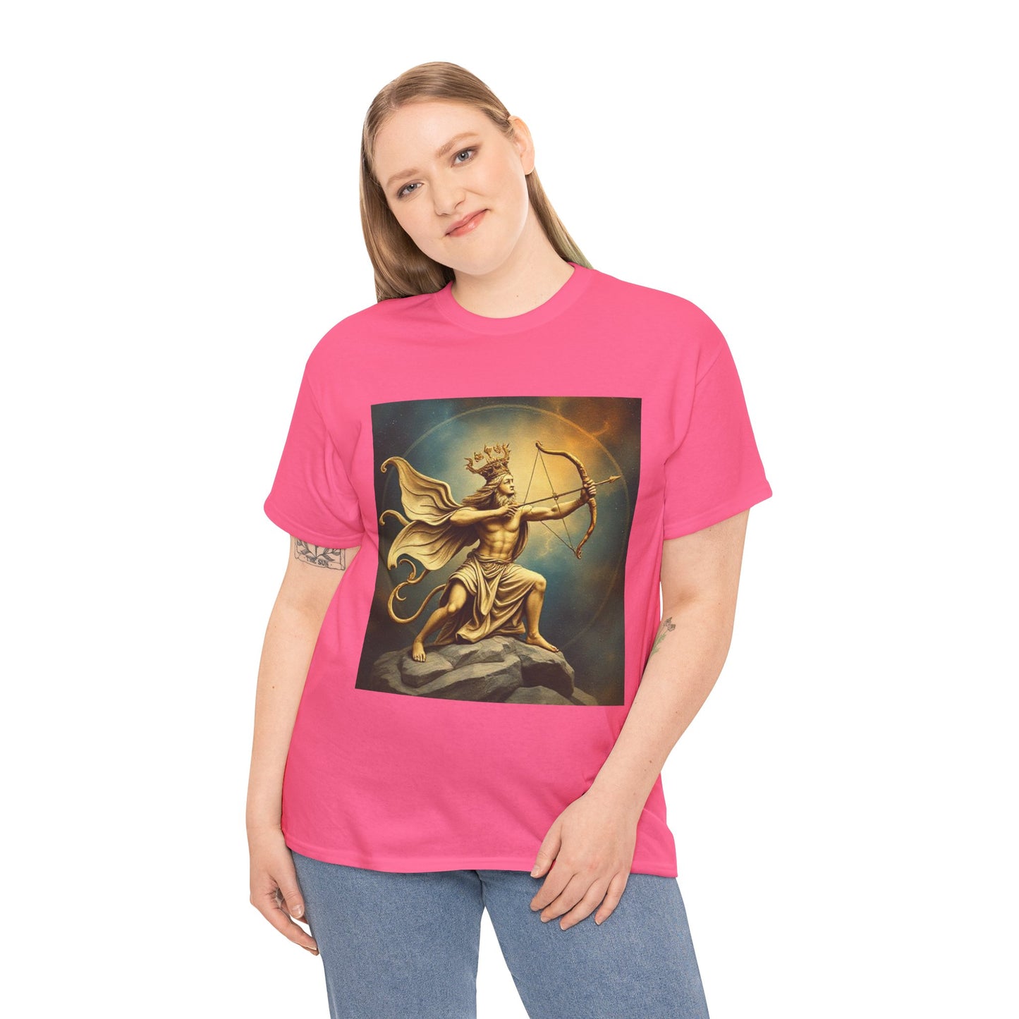 Unisex Heavy Cotton T-Shirt, Sagittarius King, Bow & Arrow v1, Zodiac Design
