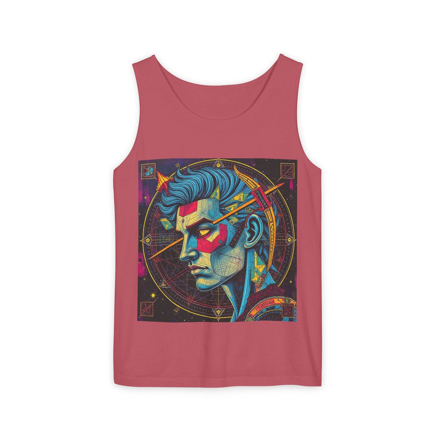 Unisex Garment-Dyed, Tank Top, Sagittarius Design, Pop Art v1, 100% US cotton