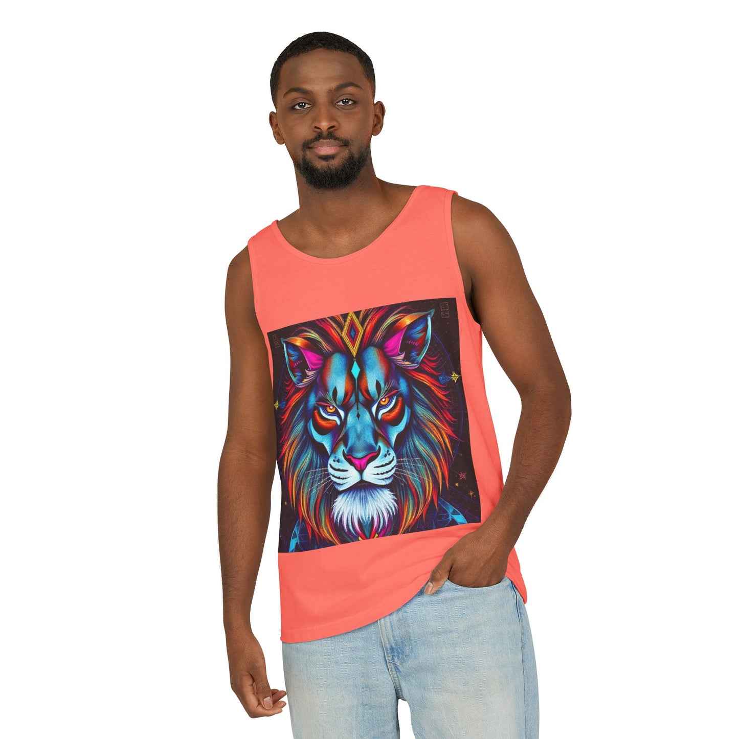 Unisex Garment-Dyed, Tank Top, Leo, Pop Art v1, 100% US cotton