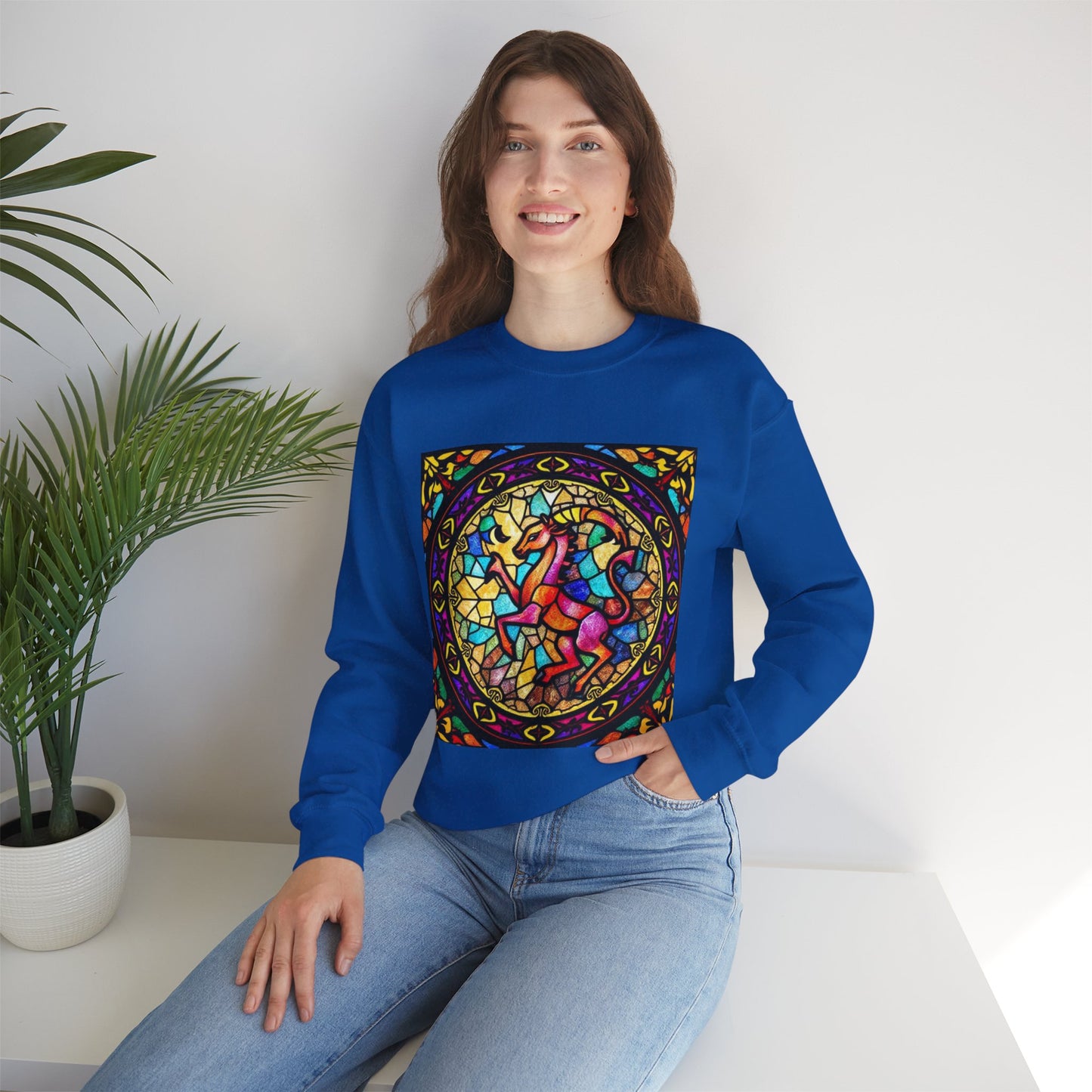 Unisex Heavy Blend™ Crewneck Sweatshirt, Glass, Aries Zodiac Design