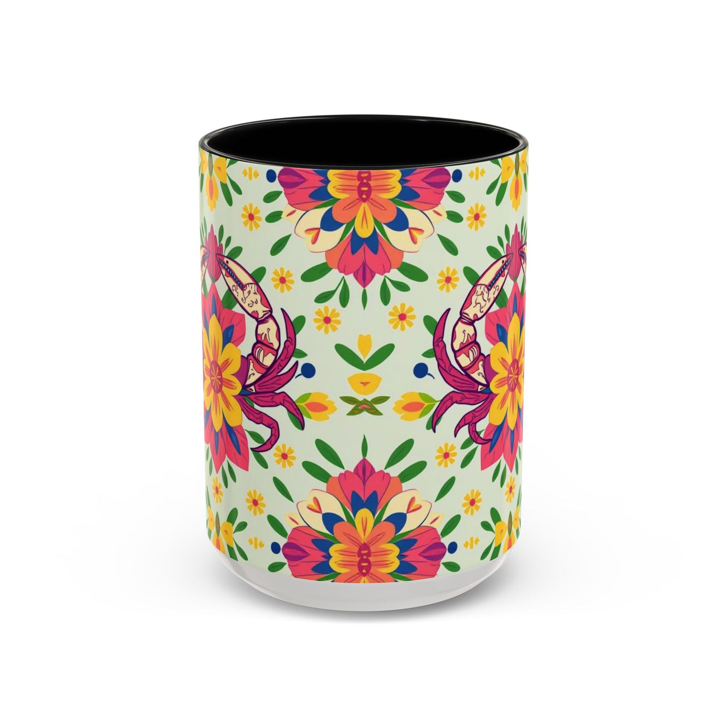 Accent Coffee Mug, Cancer, Zodiac v3, Flower Pattern, (11, 15oz)
