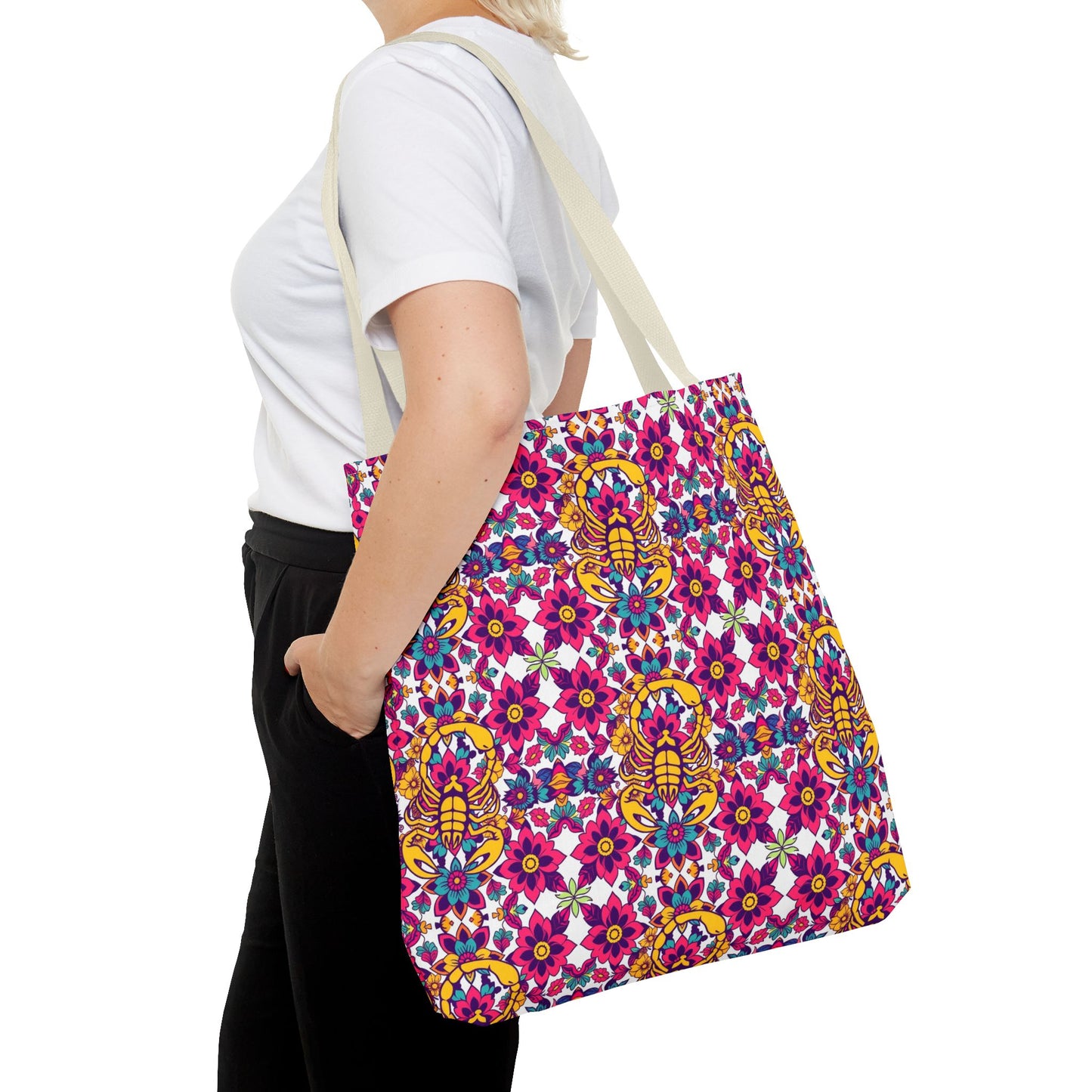 Tote Bag (AOP), Scorpio, Zodiac v1, Flower Pattern