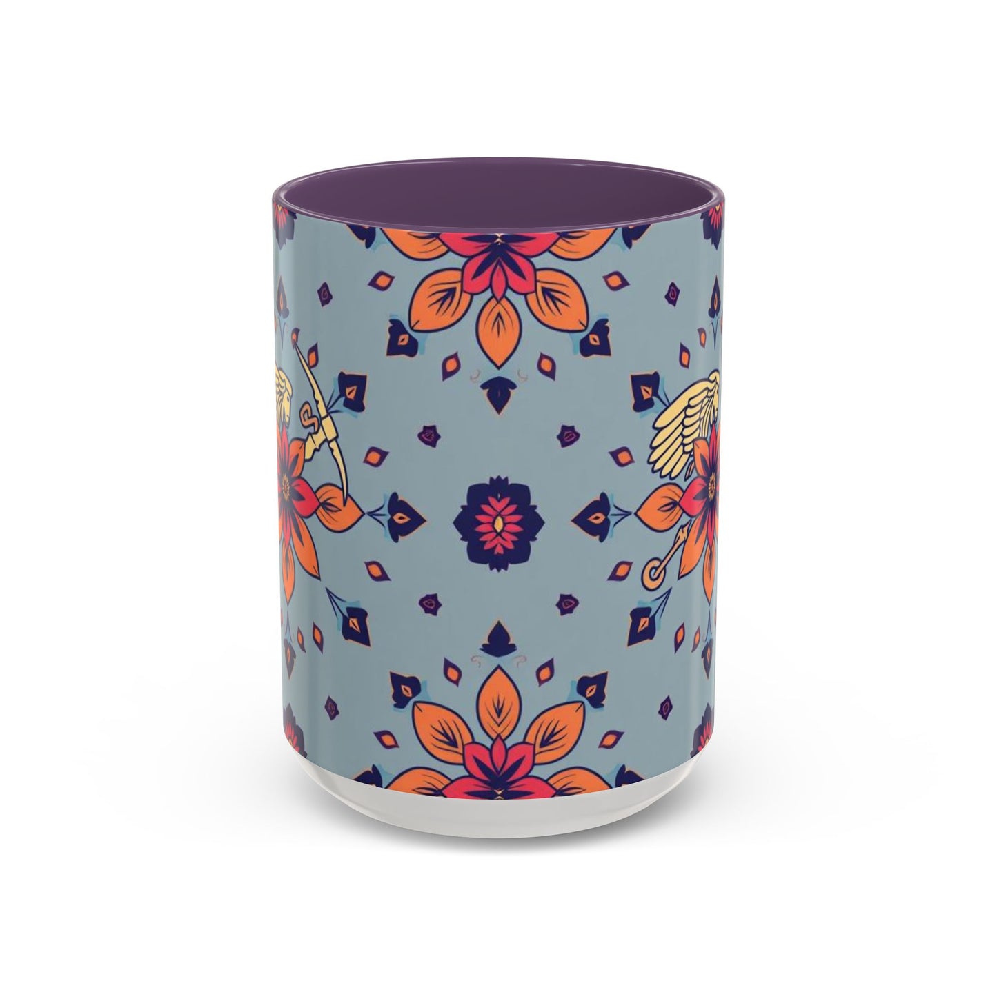 Accent Coffee Mug, Sagittarius, Zodiac v3. Flower Pattern, (11, 15oz)