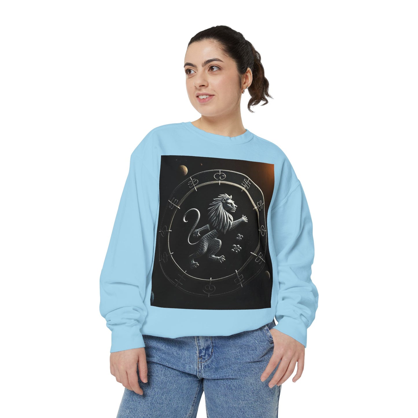 Garment-Dyed Sweatshirt, Unisex, Space Animal Design, Leo