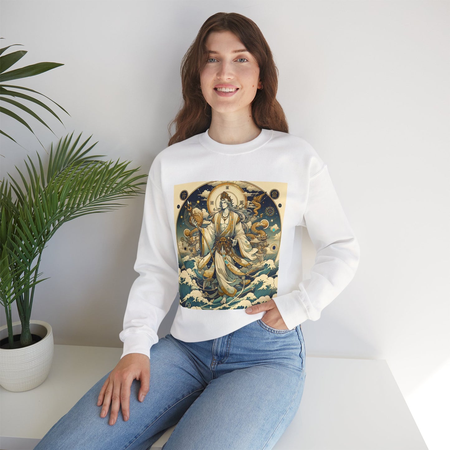 Unisex Heavy Blend™ Crewneck Sweatshirt, Anime Capricorn God, Zodiac Design