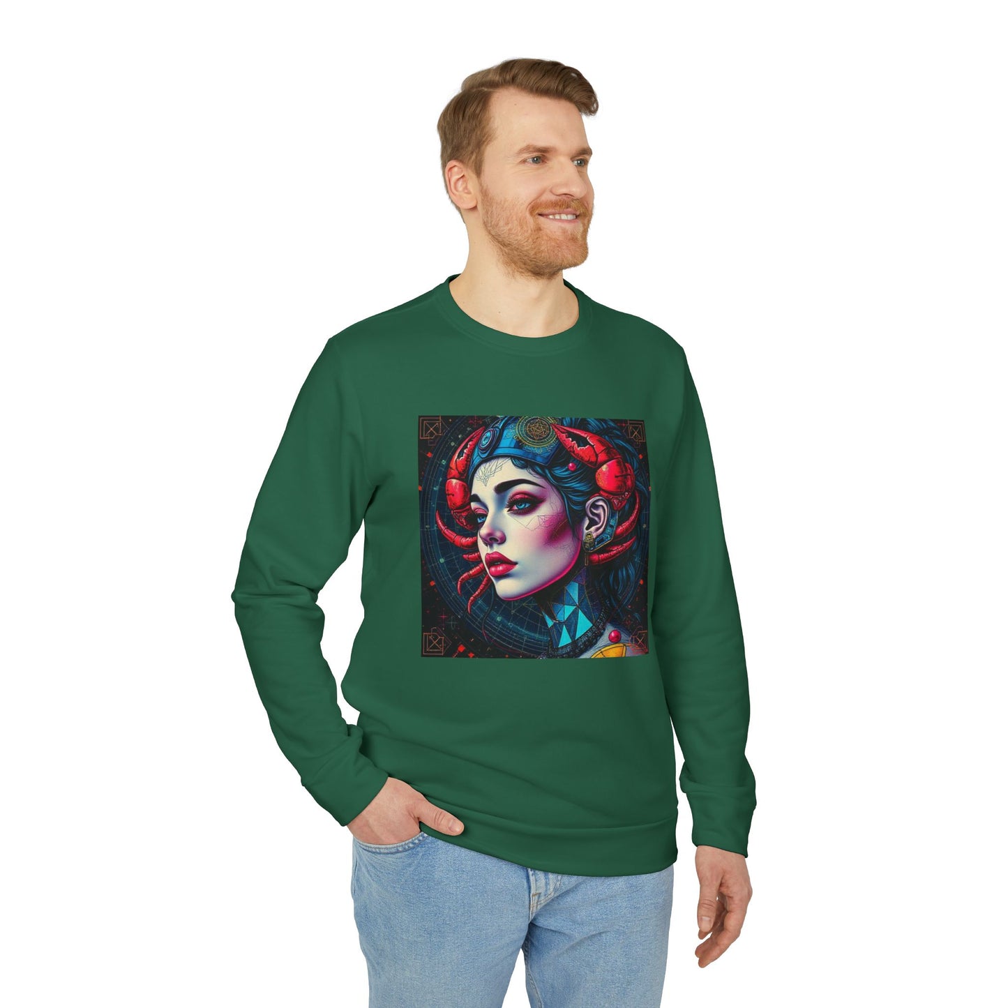 Adidas, Unisex Fleece Crewneck Sweatshirt, Cancer, Pop Art v1, Zodiac