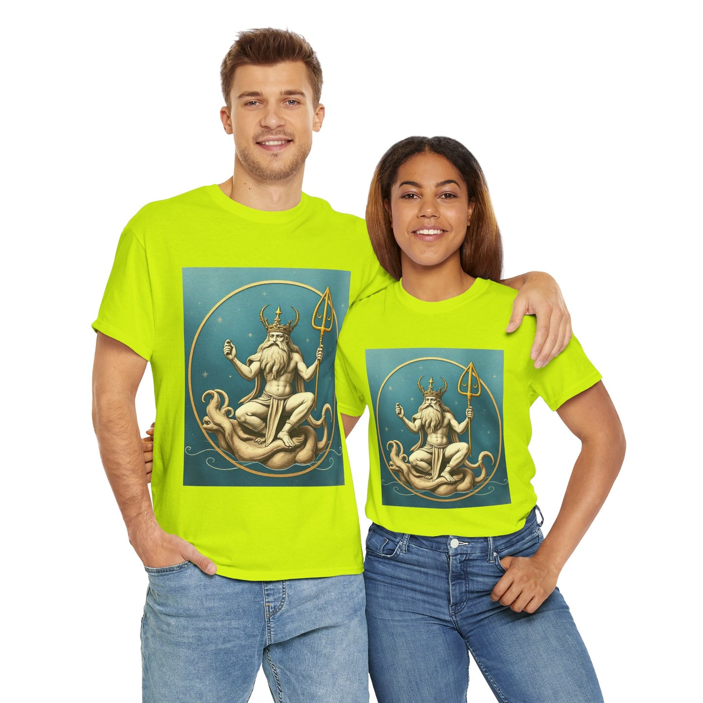 Unisex Heavy Cotton T-Shirt, Aquarius God 2v, Zodiac Design