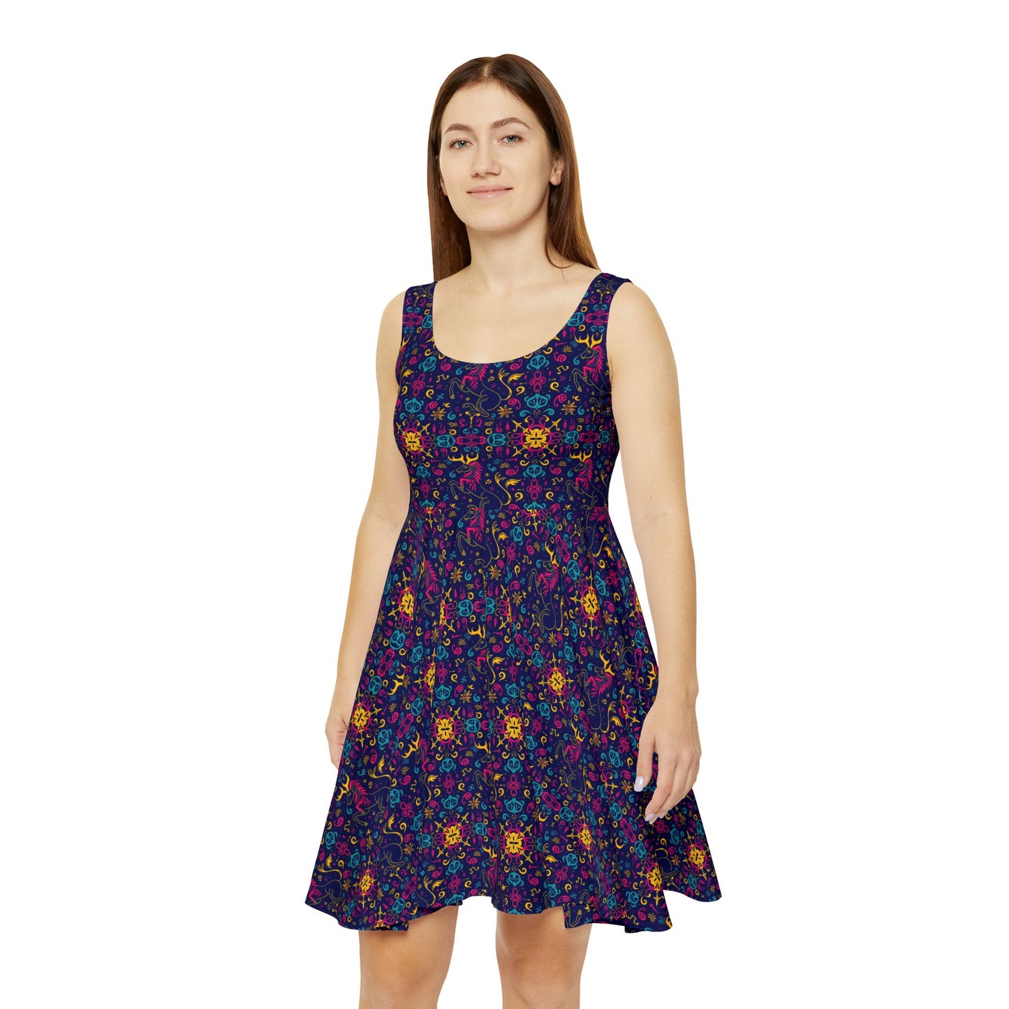 Women's Skater Dress, AOP, Zodiac v1, Aquarius, Pattern