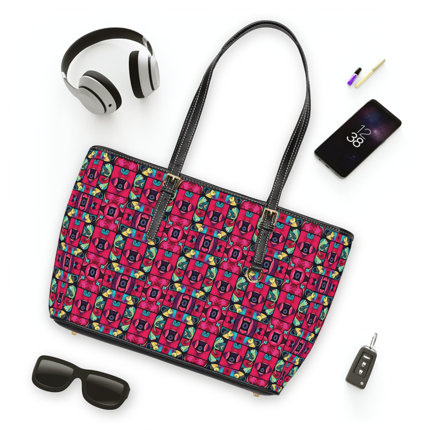 Leather Shoulder Bag, Pisces, Zodiac, Shapes Pattern