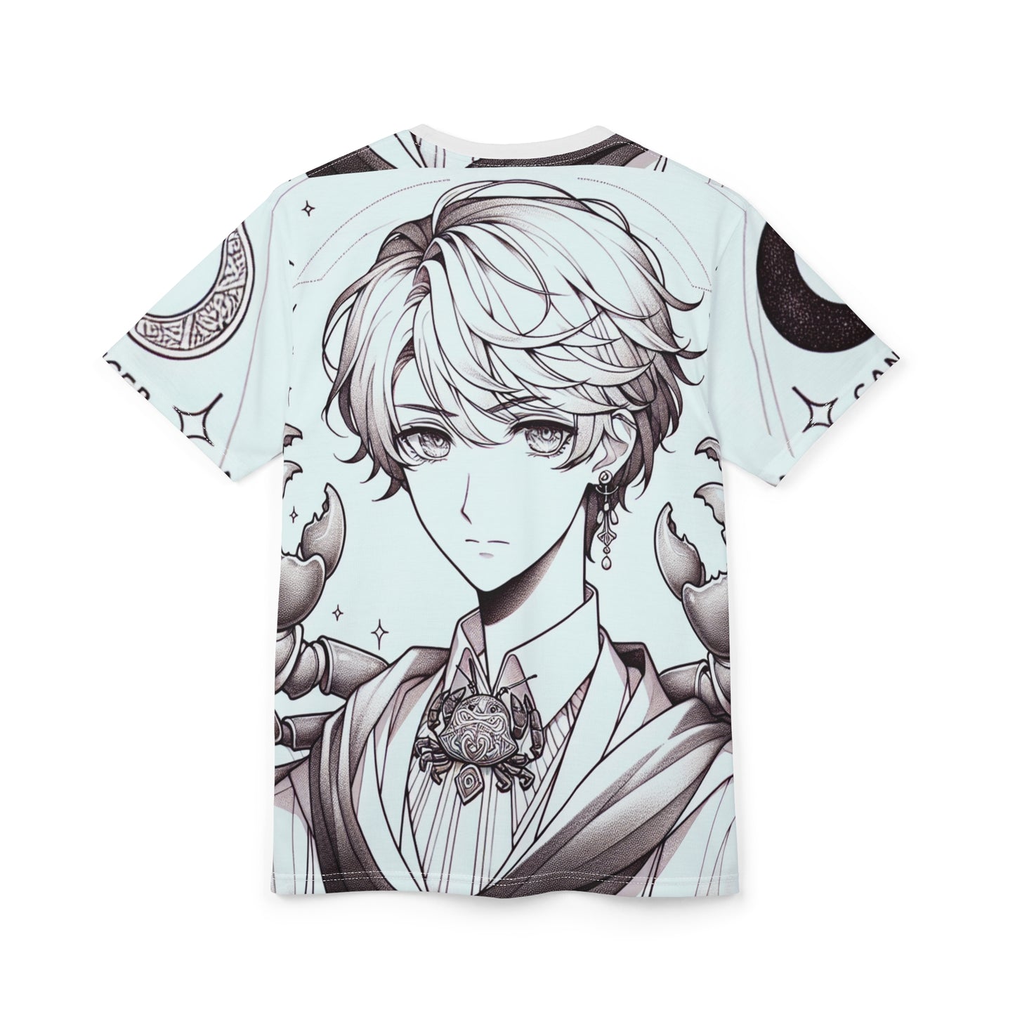 Unisex Cut & Sew T-Shirt (AOP), Anime Character, Cancer Zodiac Design, Regular fit, 100% Polyester
