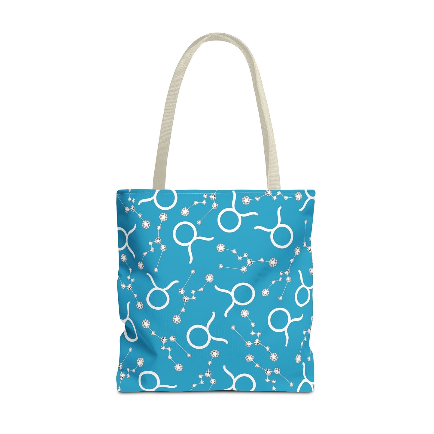 Tote Bag, Taurus Zodiac Sign, AOP, (Turquoise, White)