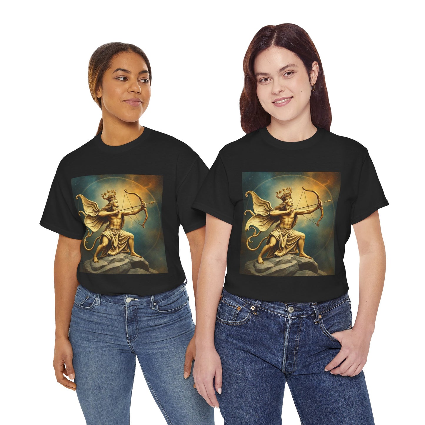 Unisex Heavy Cotton T-Shirt, Sagittarius King, Bow & Arrow v1, Zodiac Design