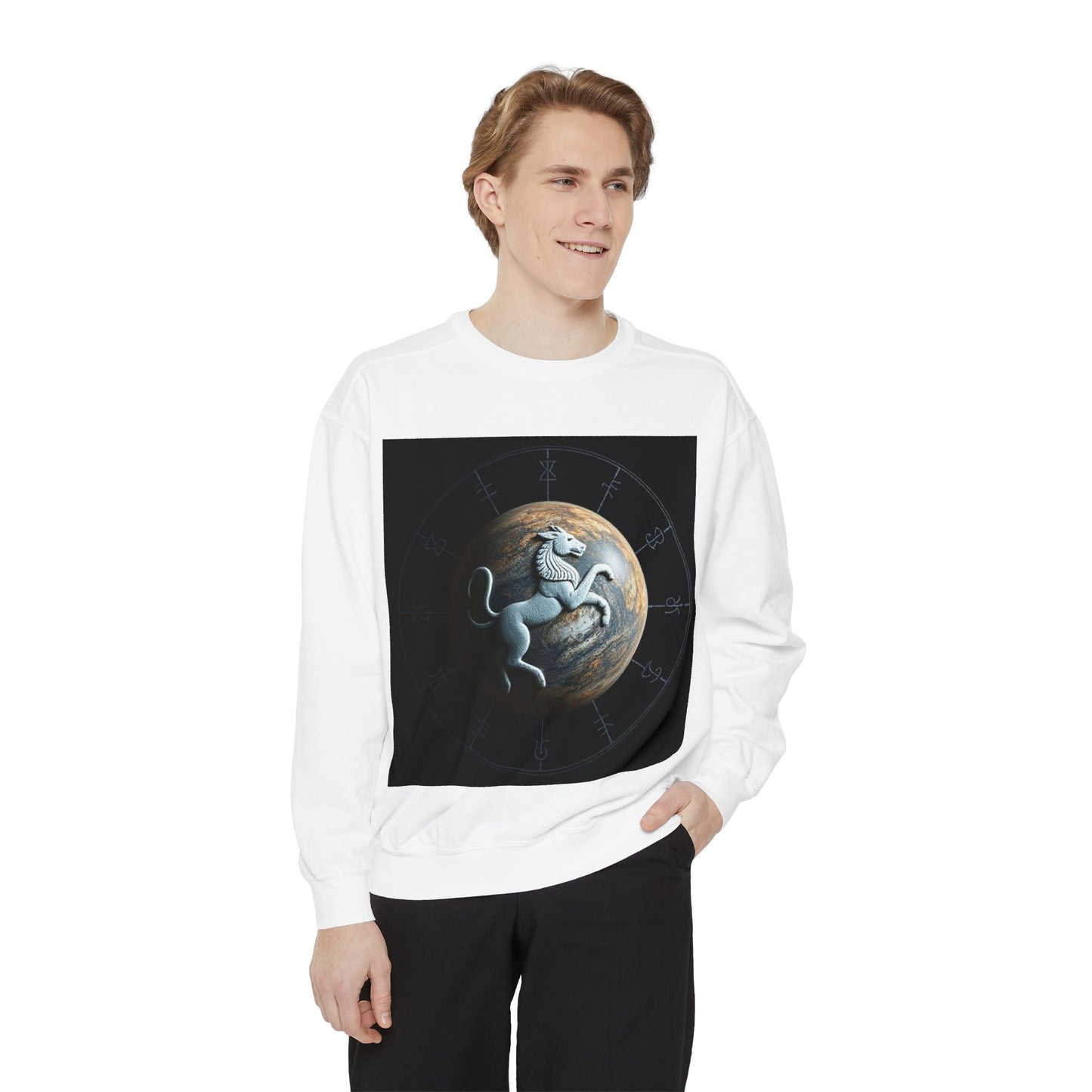 Garment-Dyed Sweatshirt, Unisex, Space Animal Design, Aquarius