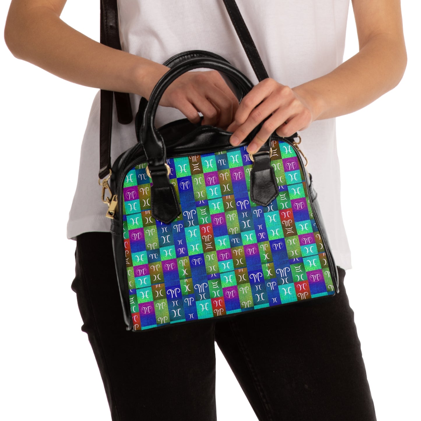 Shoulder Handbag, Aquarius, Zodiac v2, Shapes Pattern