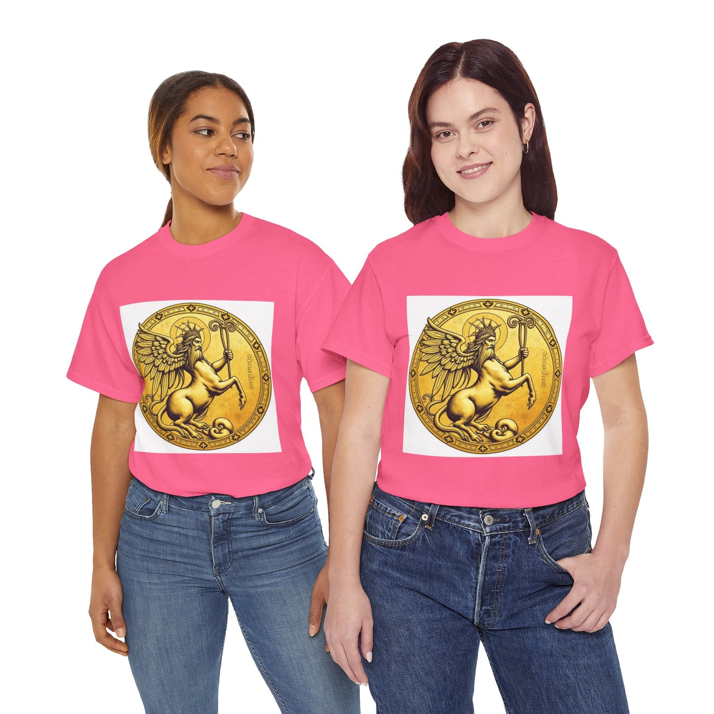 Unisex Heavy Cotton T-Shirt, Golden Angel Coin, Virgo Zodiac Design