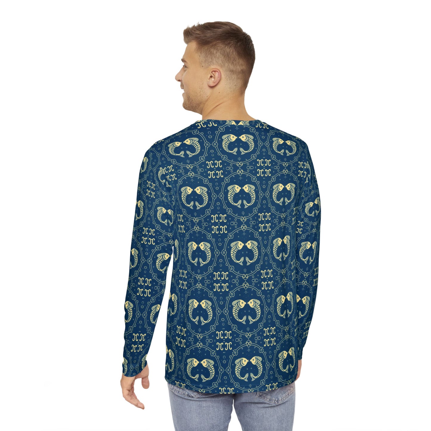 Men's Long Sleeve Shirt, (AOP), Pisces, Zodiac v4, Pattern