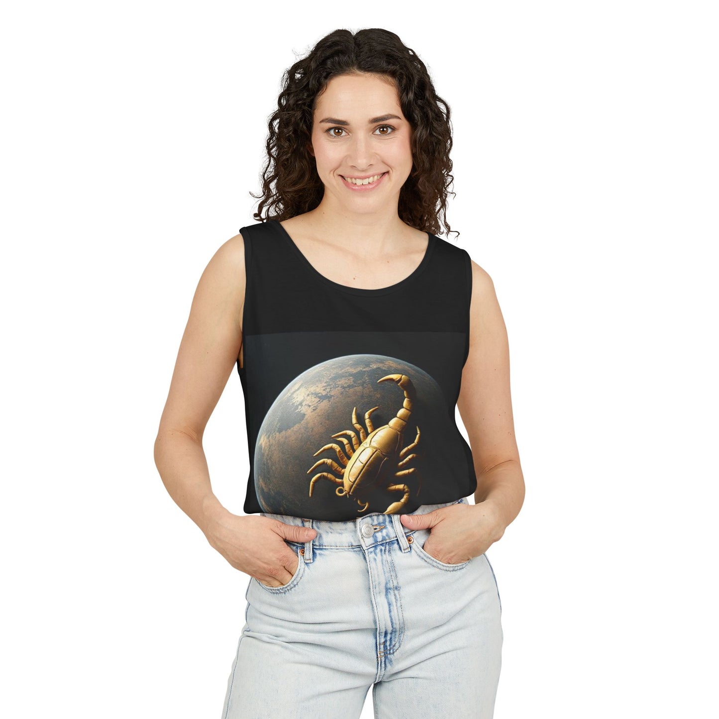 Unisex Garment-Dyed, Tank Top, Scorpio Design, Planet Symbol v1, 100% US cotton