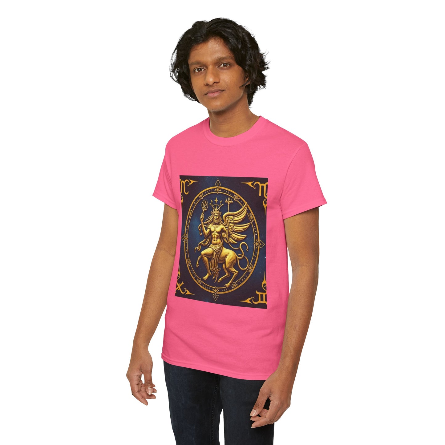 Unisex Heavy Cotton T-Shirt, Gold Angel, Symbol, Virgo Zodiac Design