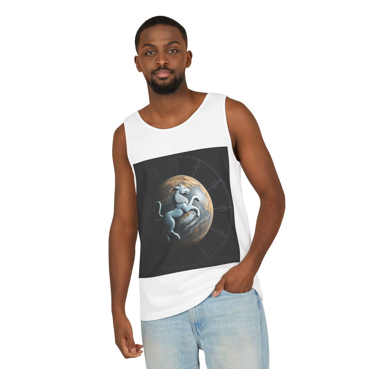 Unisex Garment-Dyed, Tank Top, Aquarius Design, Planet Animal, 100% Ringspun US cotton