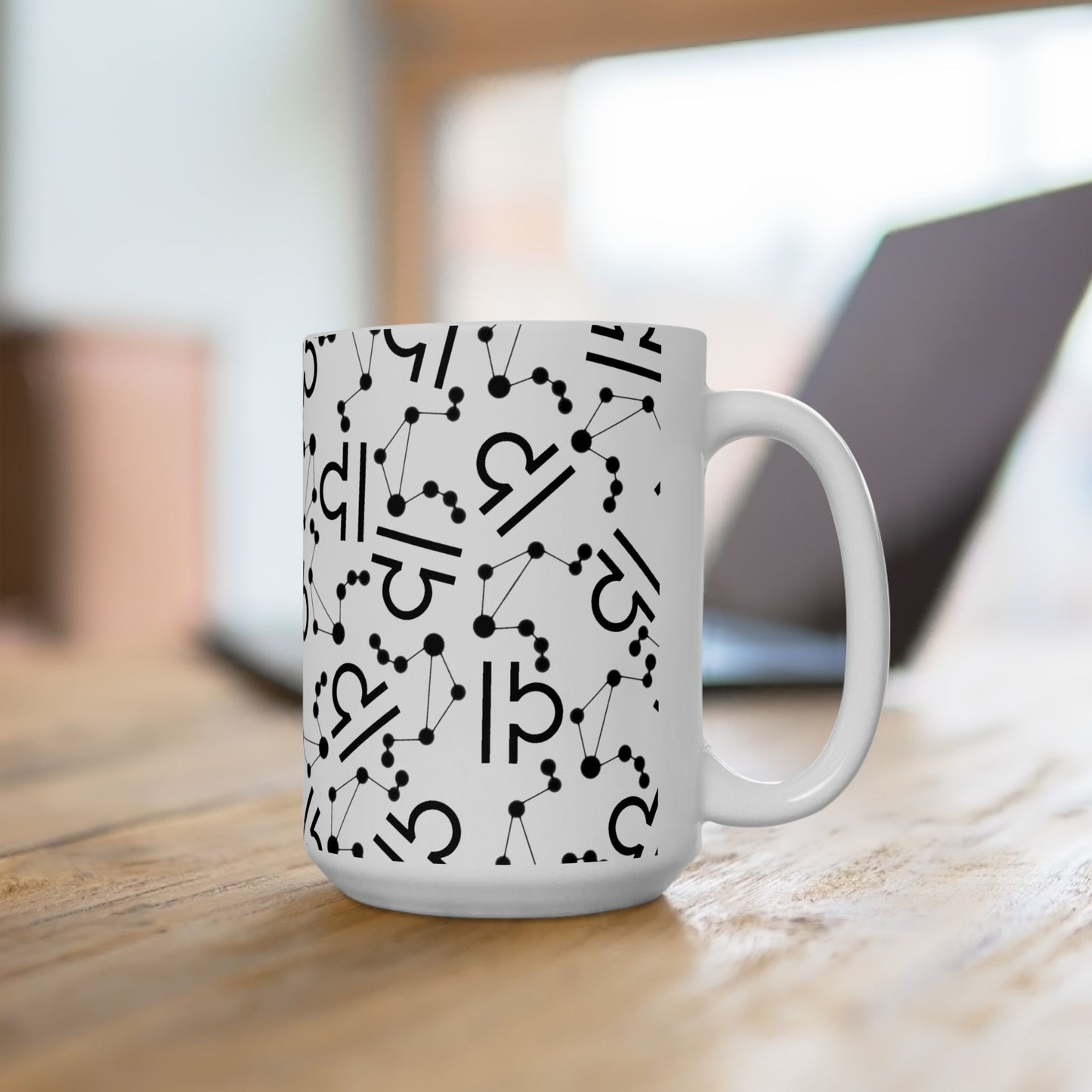 Ceramic Mug, (11oz, 15oz), Ceramic Coffee Mug, AOP, Constellation & Symbol, Libra Zodiac Design