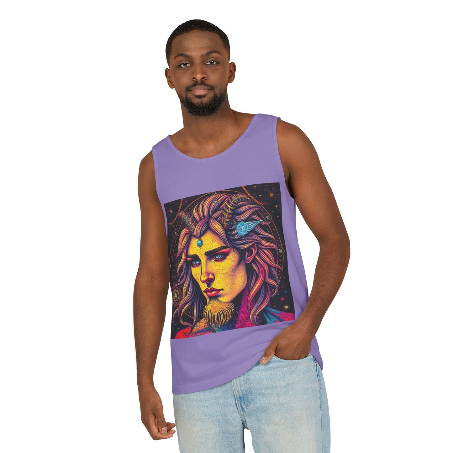 Unisex Garment-Dyed, Tank Top, Aquarius Design, Pop Art v1, 100% Ringspun US cotton