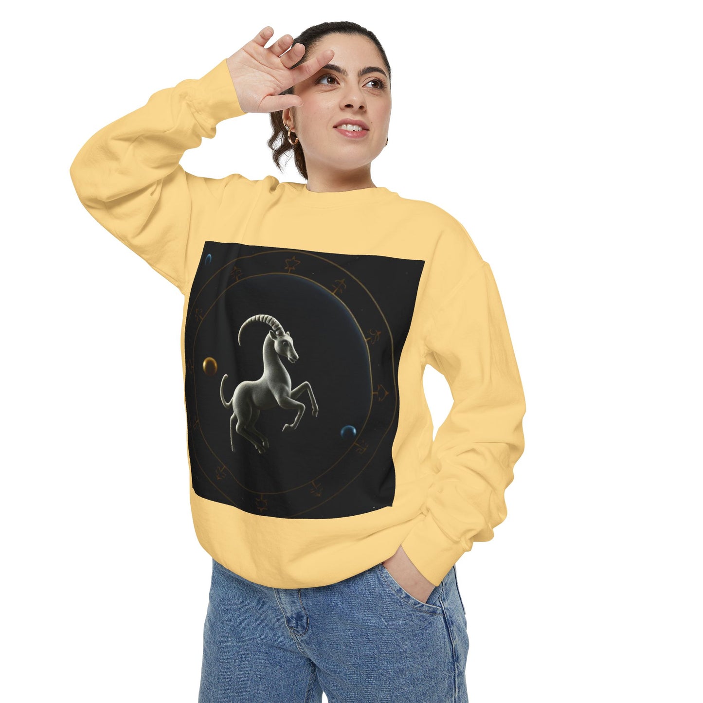 Garment-Dyed Sweatshirt, Unisex, Space Animal Design v1, Capricorn