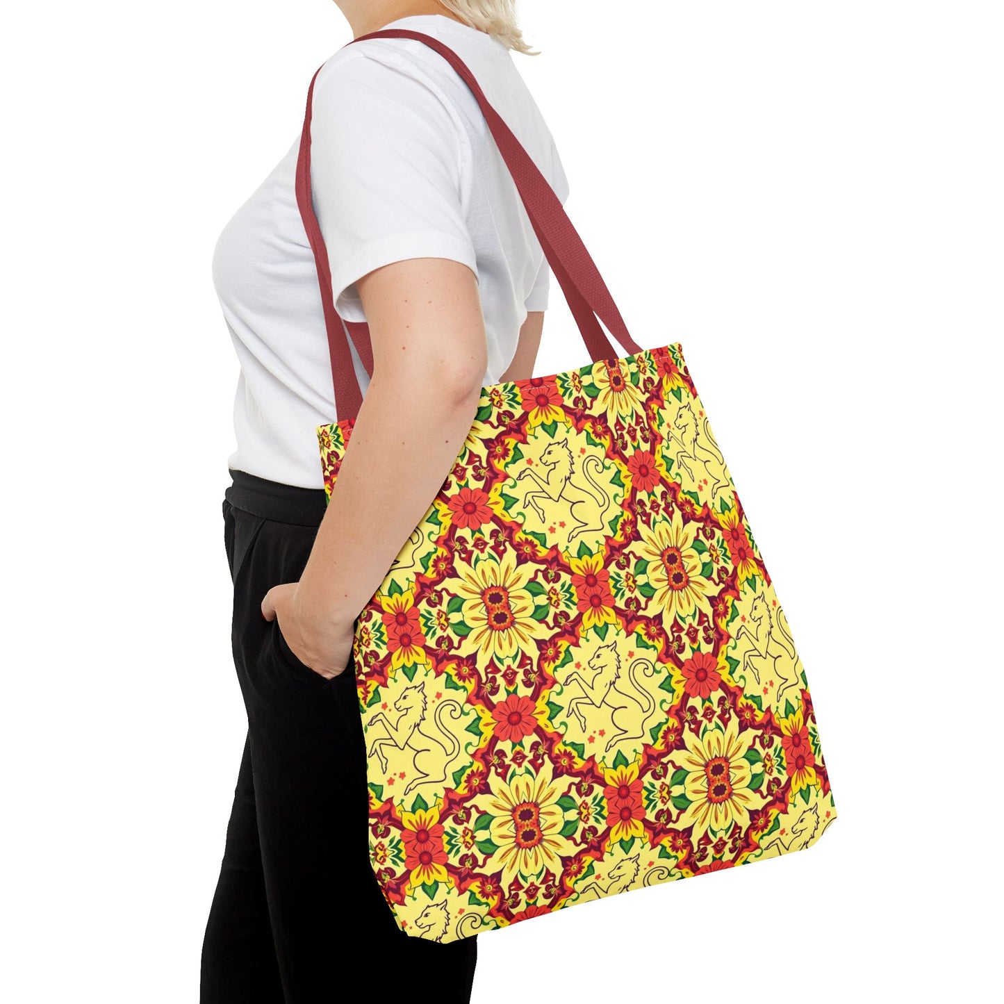 Tote Bag, (AOP), Virgo, Zodiac, Flower Pattern