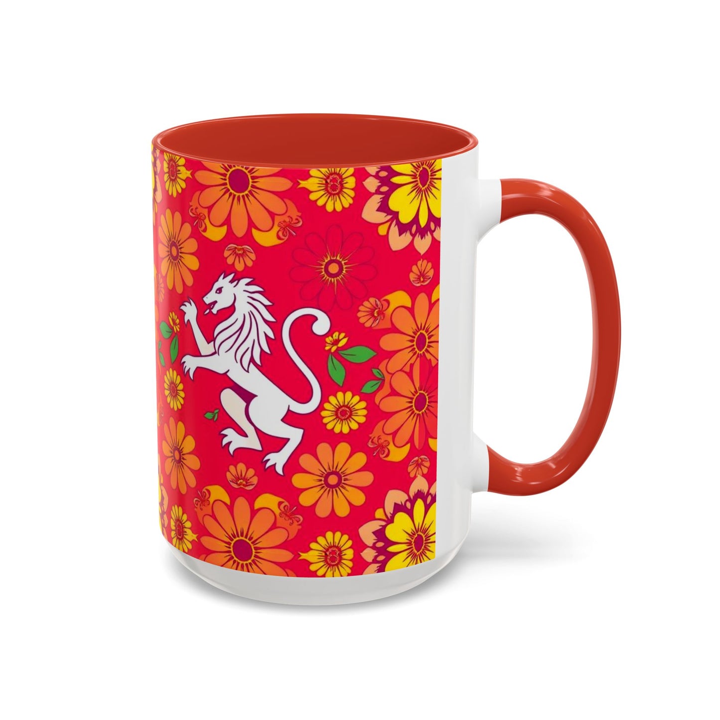 Accent Coffee Mug, Leo, Zodiac v4, Flower Pattern, (11, 15oz)