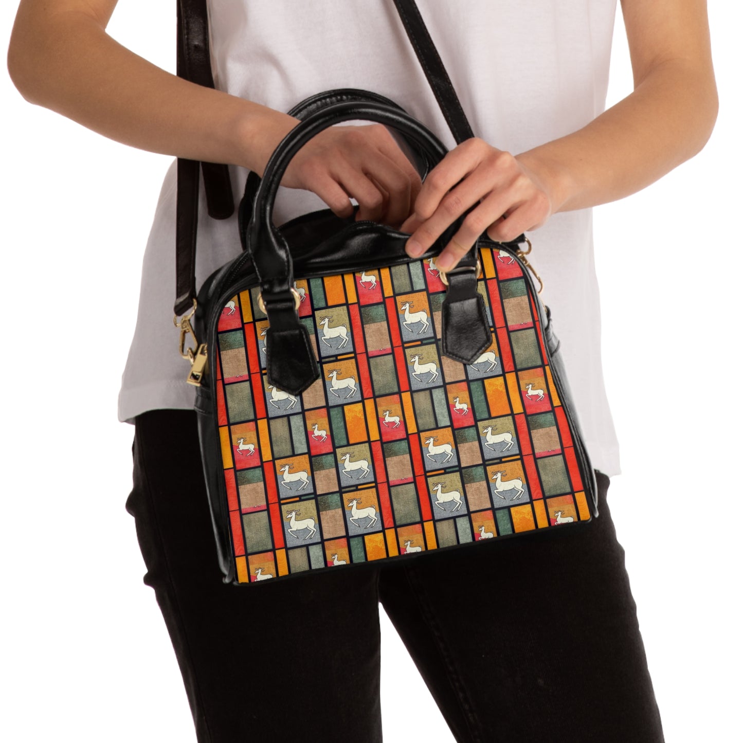 Shoulder Handbag, Capricorn, Zodiac v3, Shapes Pattern
