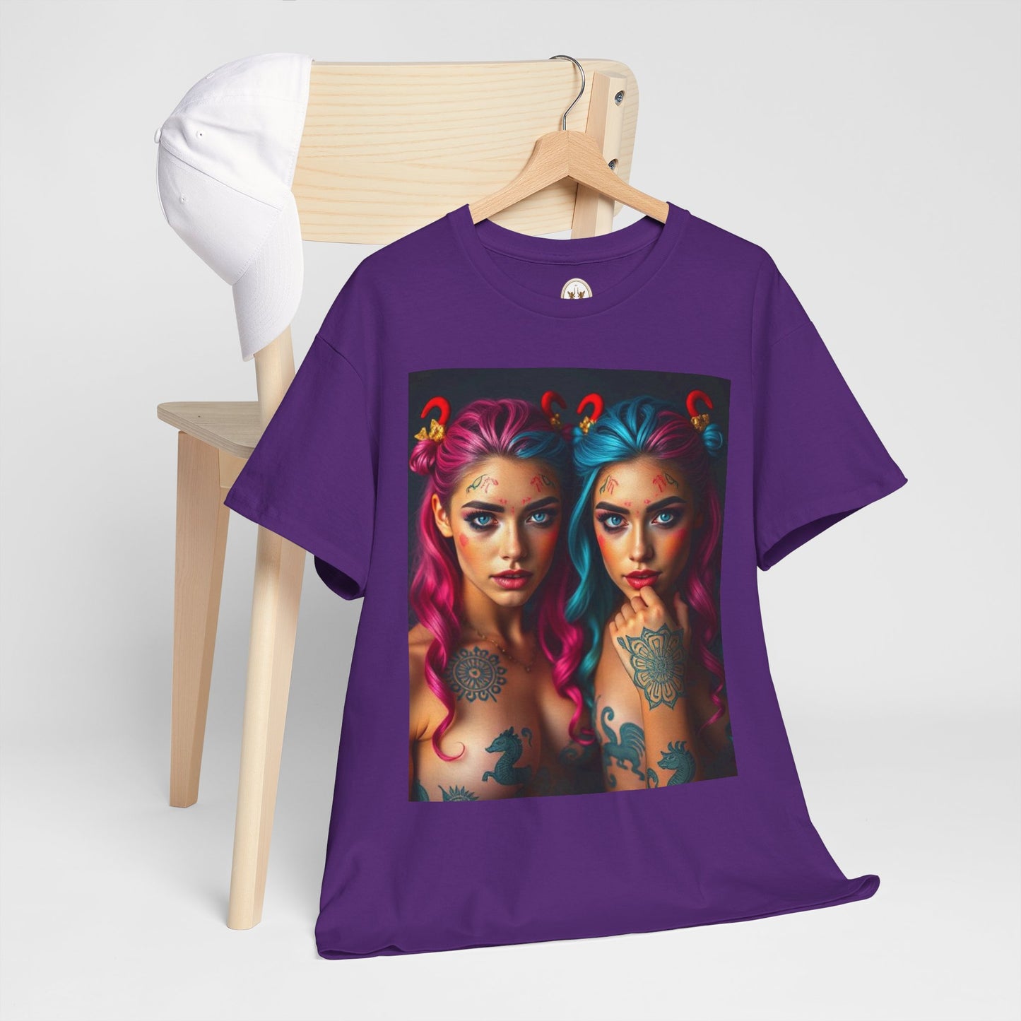 Unisex Heavy Cotton T-Shirt, Gemini, Zodiac v1, Sexy Art
