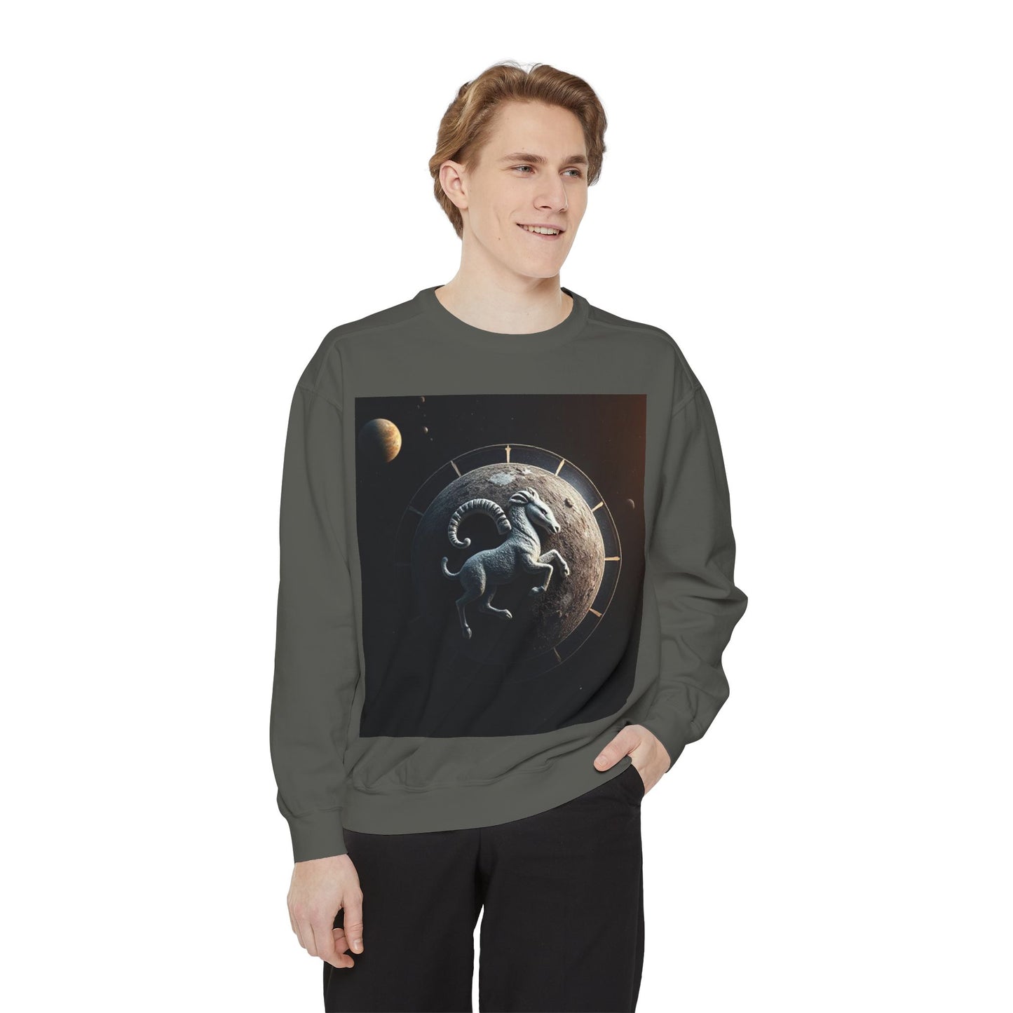 Garment-Dyed Sweatshirt, Unisex, Space Animal Design, Aries