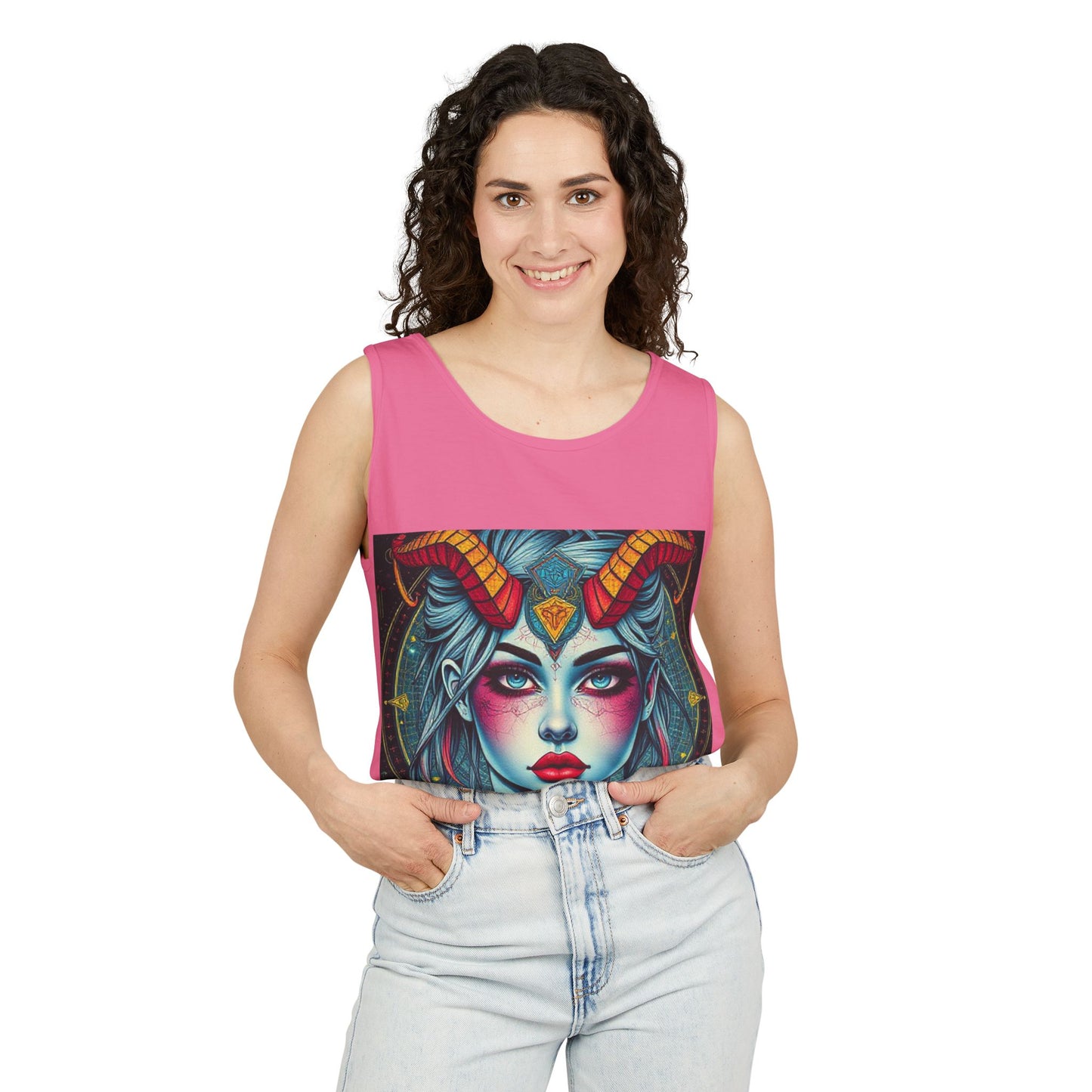 Unisex Garment-Dyed, Tank Top, Capricorn, Pop Art v1, 100% US cotton