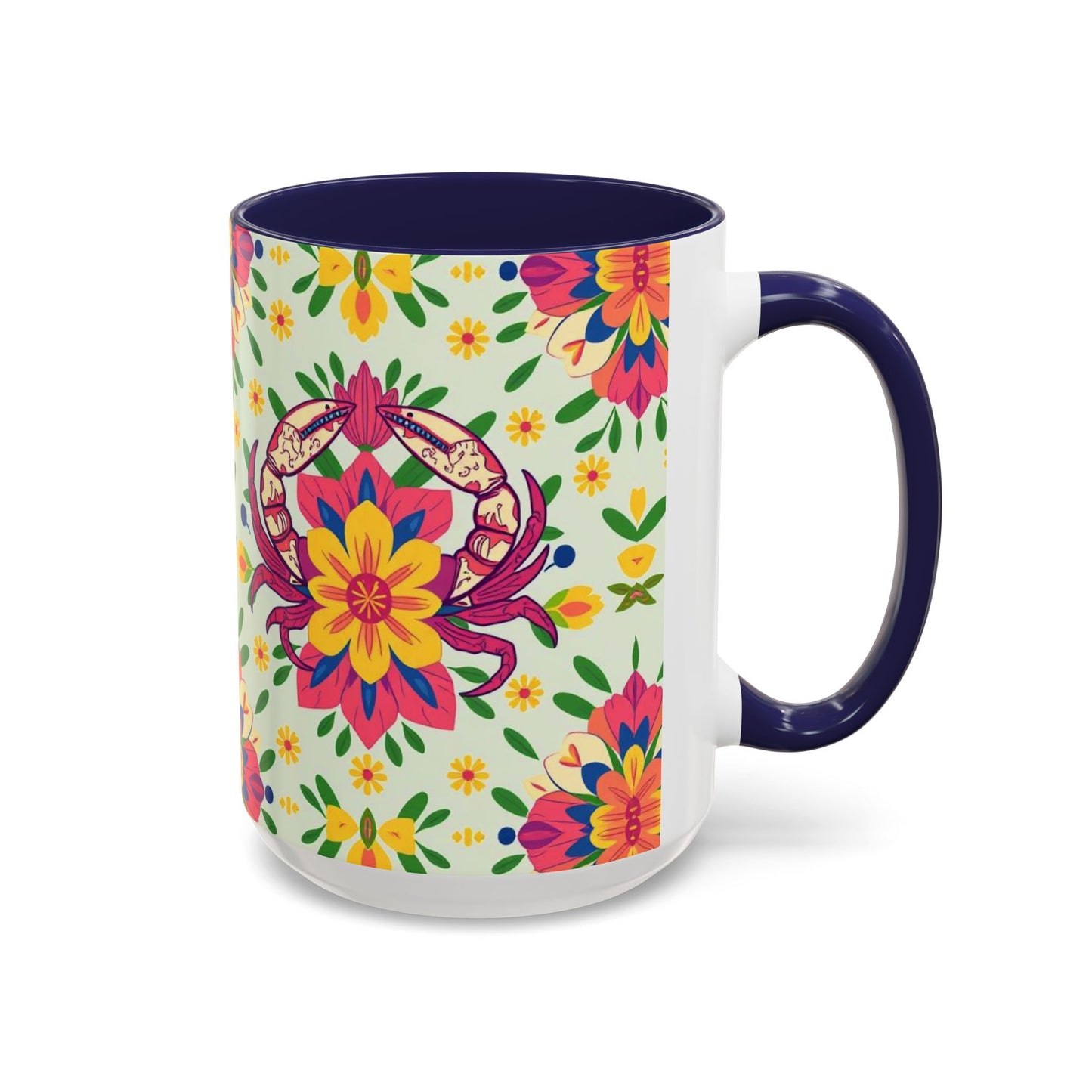 Accent Coffee Mug, Cancer, Zodiac v3, Flower Pattern, (11, 15oz)