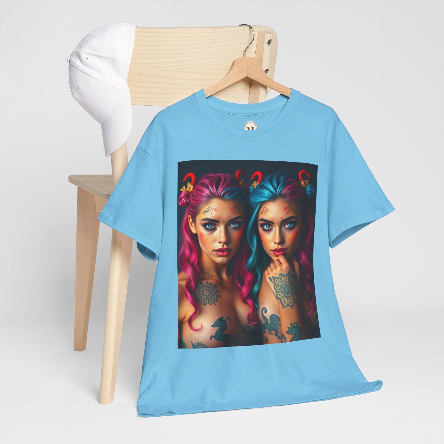 Unisex Heavy Cotton T-Shirt, Gemini, Zodiac v1, Sexy Art