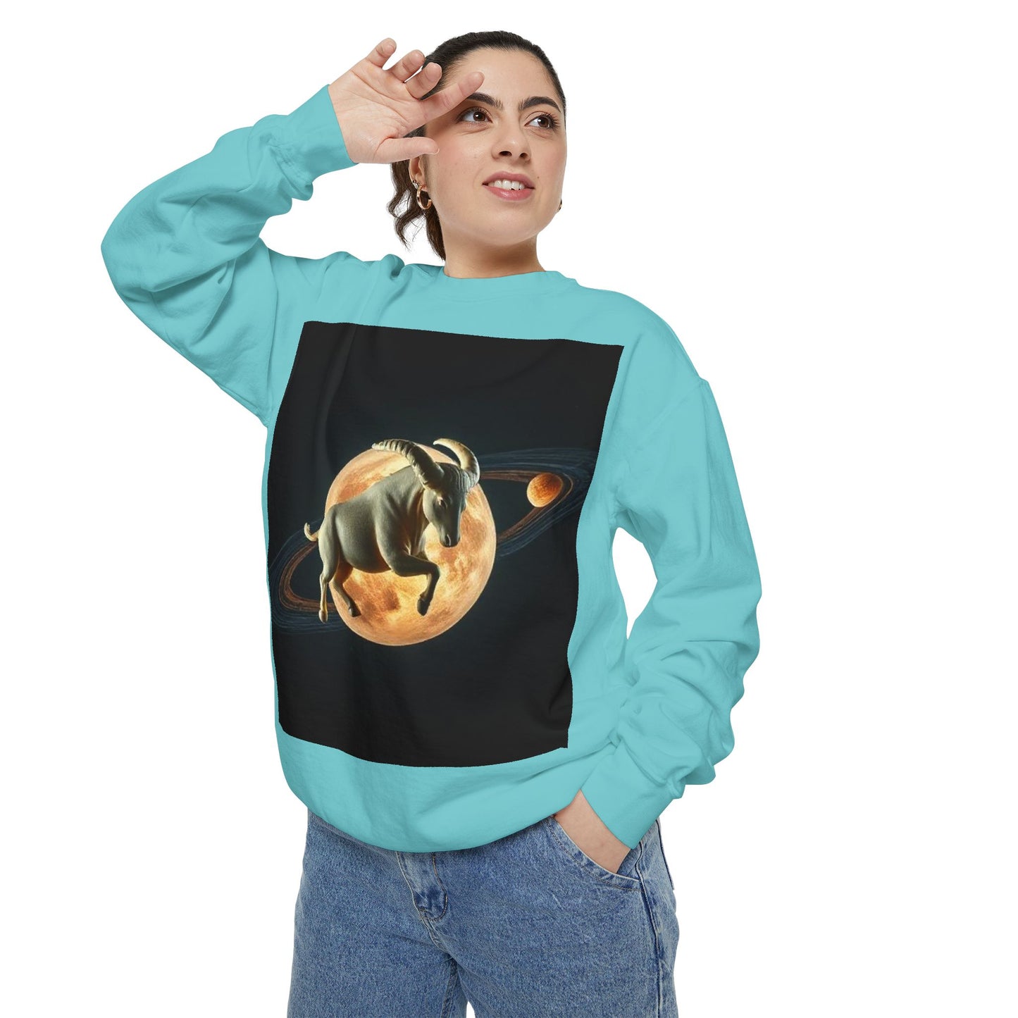 Garment-Dyed Sweatshirt, Unisex, Space Animal Design v1, Taurus
