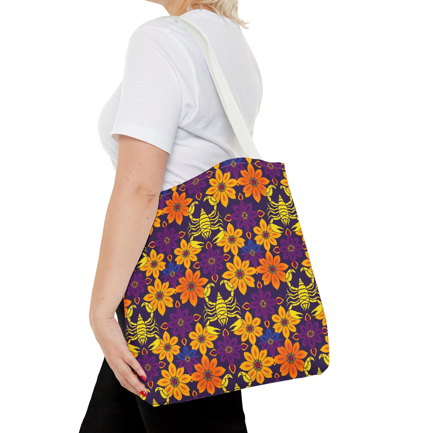 Tote Bag, (AOP), Scorpio, Zodiac v2, Flower Pattern