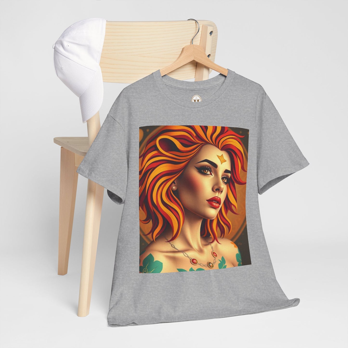 Unisex Heavy Cotton T-Shirt, Leo, Zodiac v3, Sexy Art