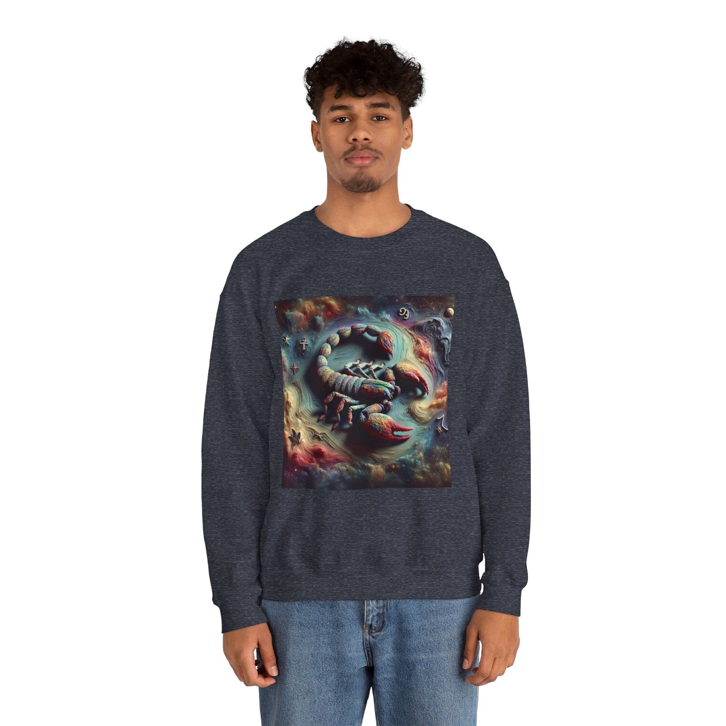 Unisex Heavy Blend™ Crewneck Sweatshirt, Trippy Mist Scorpion, Scorpio Zodiac Design